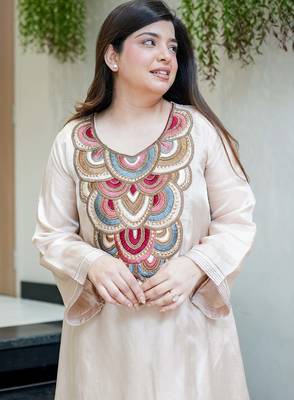 Embroidery French Crepe Fabric Flared Kurta and Palazzo Set 5