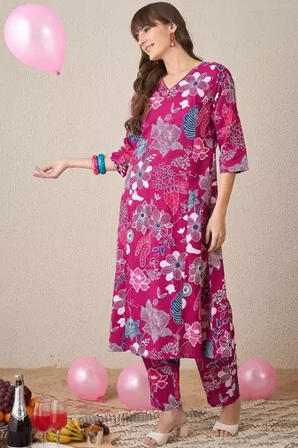 Women Floral Printed Regular Pure Cotton Kurta with Trousers