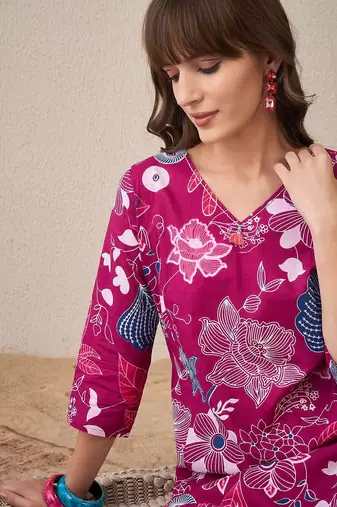 Women Floral Printed Regular Pure Cotton Kurta with Trousers