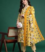 Floral Printed Regular Pure Cotton Kurta with Trousers & Dupatta