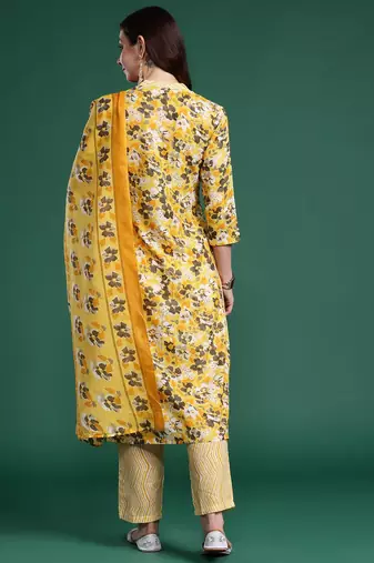Floral Printed Regular Pure Cotton Kurta with Trousers & Dupatta