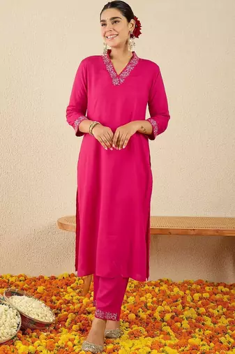 Women Ethnic Motifs Embroidered Regular Thread Work Kurta with Trousers