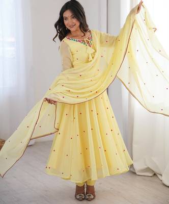 Embroidery Faux Georgette Fabric Flared Anarkali Pant and Dupatta Set 3