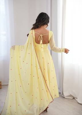 Embroidery Faux Georgette Fabric Flared Anarkali Pant and Dupatta Set 4