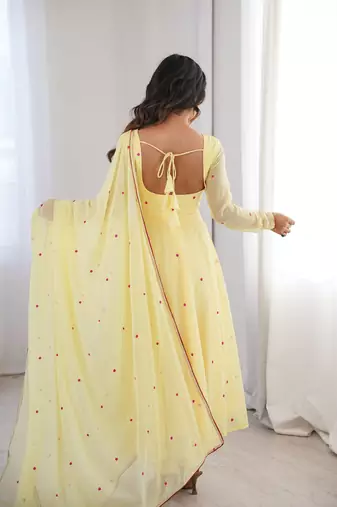 Embroidery Faux Georgette Fabric Flared Anarkali Pant and Dupatta Set