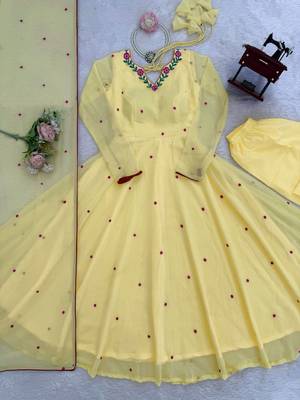 Embroidery Faux Georgette Fabric Flared Anarkali Pant and Dupatta Set 5