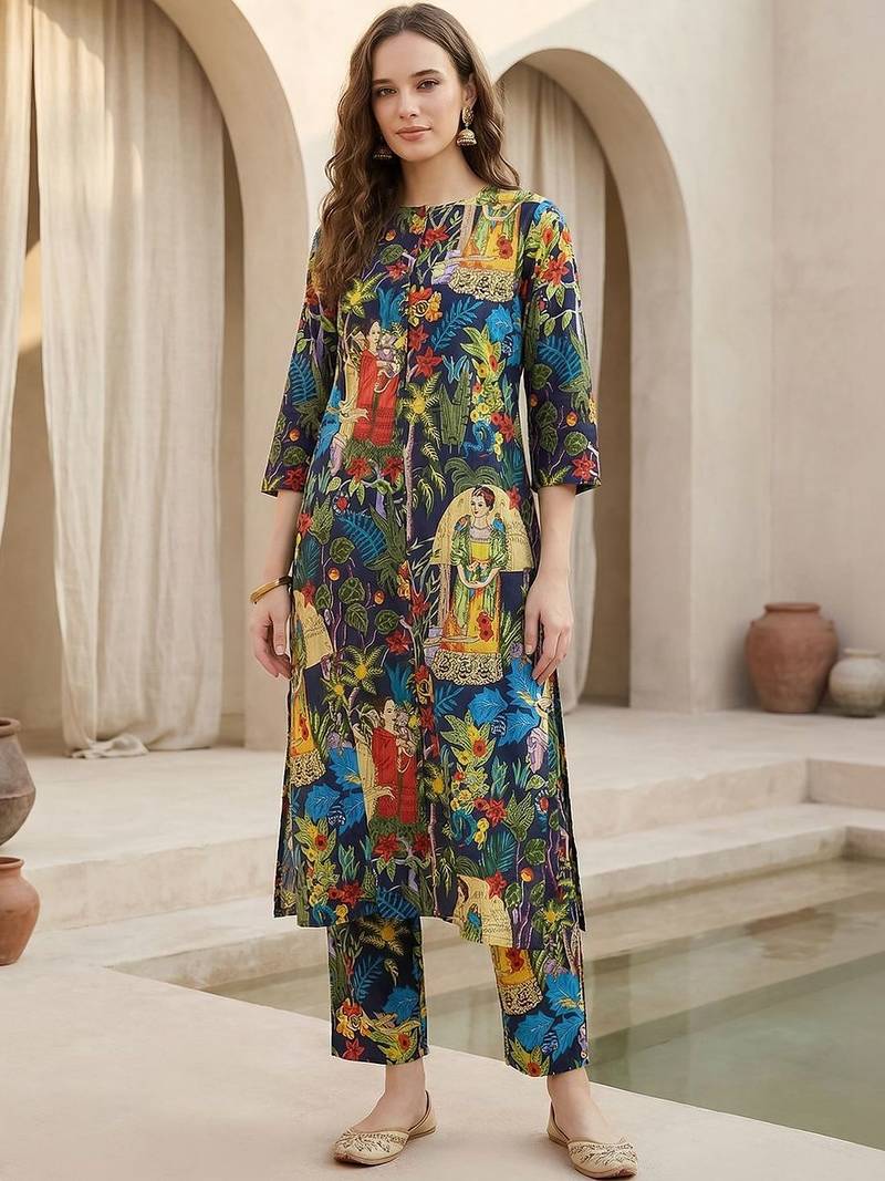 Women Ethnic Motifs Printed Regular Pure Cotton Kurta with Trousers
