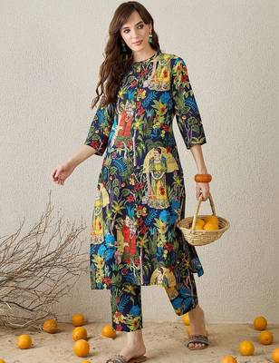 Women Ethnic Motifs Printed Regular Pure Cotton Kurta with Trousers 5
