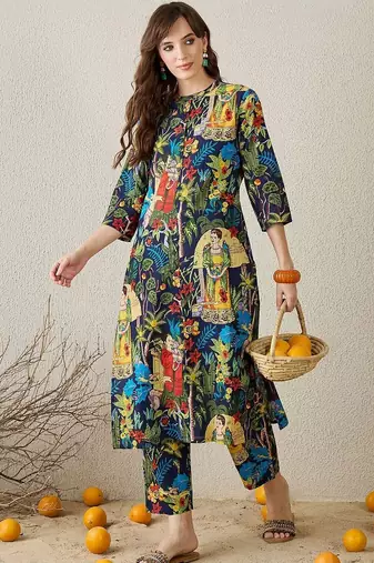 Women Ethnic Motifs Printed Regular Pure Cotton Kurta with Trousers
