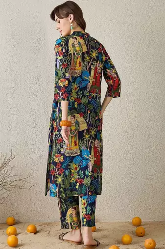Women Ethnic Motifs Printed Regular Pure Cotton Kurta with Trousers