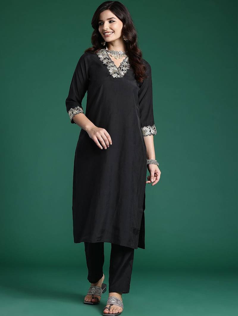 Women Floral Yoke Design Regular Pure Cotton Kurta with Trousers