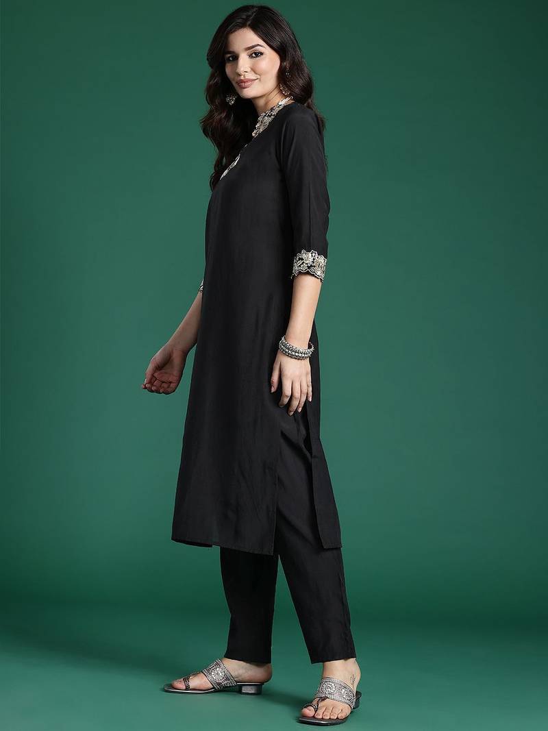Women Floral Yoke Design Regular Pure Cotton Kurta with Trousers