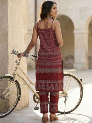 Women Ethnic Motifs Printed Regular Pure Cotton Kurta with Trousers 3
