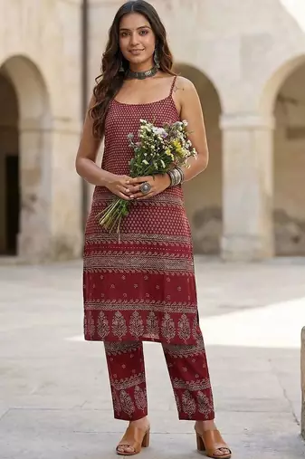 Women Ethnic Motifs Printed Regular Pure Cotton Kurta with Trousers