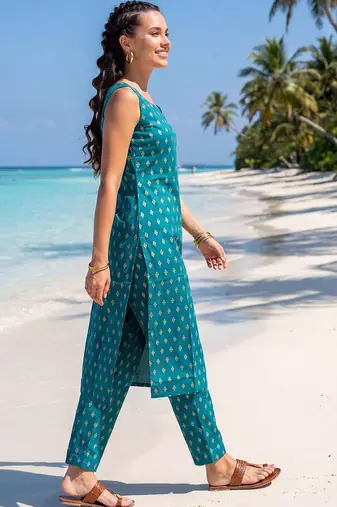 Women Printed Regular Pure Cotton Kurta with Trousers