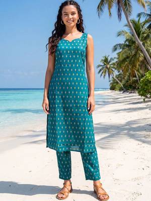 Women Printed Regular Pure Cotton Kurta with Trousers 6