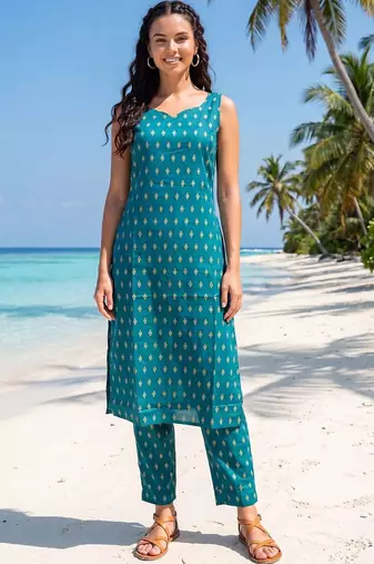 Women Printed Regular Pure Cotton Kurta with Trousers