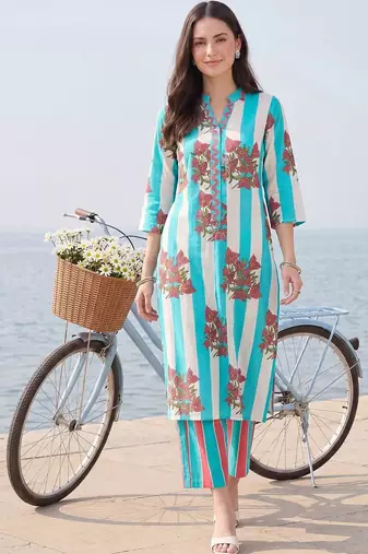 Women Printed Regular Pure Cotton Kurta with Trousers