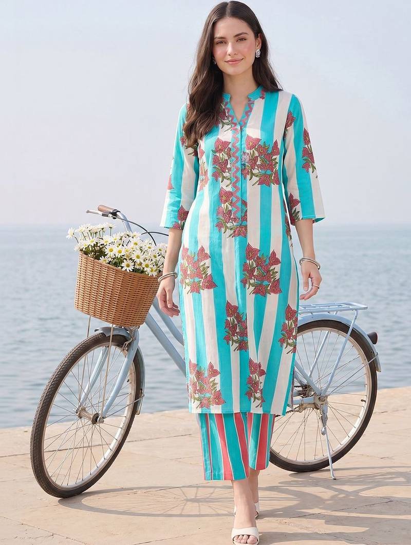Women Printed Regular Pure Cotton Kurta with Trousers