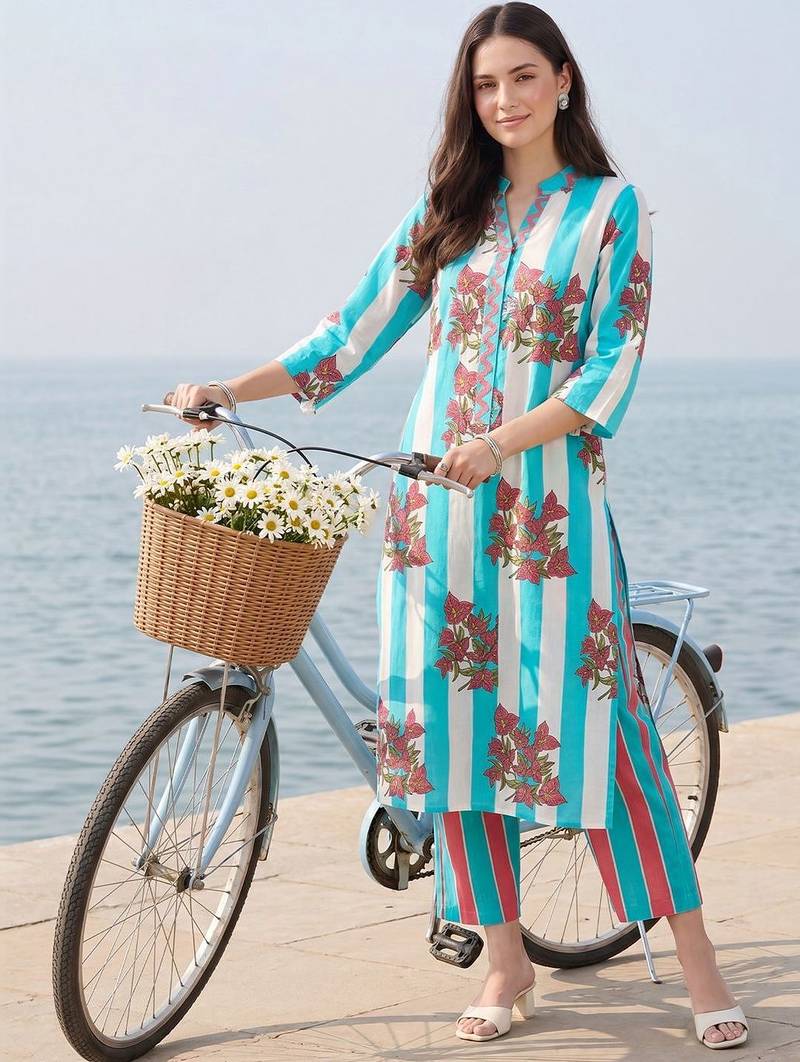 Women Printed Regular Pure Cotton Kurta with Trousers
