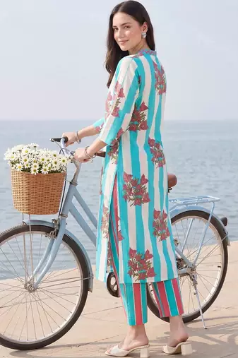 Women Printed Regular Pure Cotton Kurta with Trousers