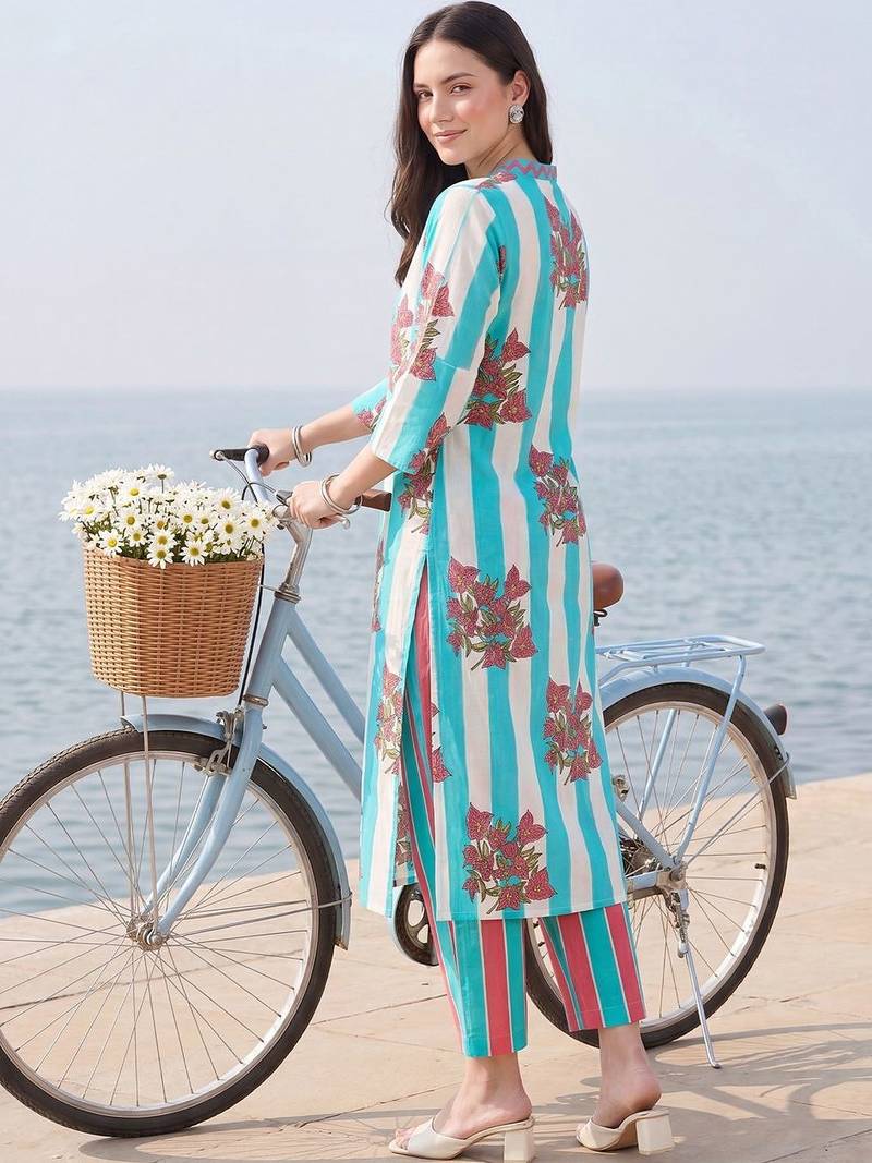 Women Printed Regular Pure Cotton Kurta with Trousers