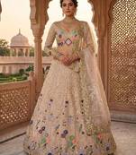 beige Embroidery Sequins With Cancan silk blend Lehenga Choli Set