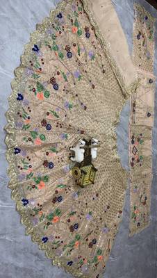 beige Embroidery Sequins With Cancan silk blend Lehenga Choli Set 3