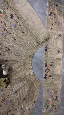 beige Embroidery Sequins With Cancan silk blend Lehenga Choli Set 4
