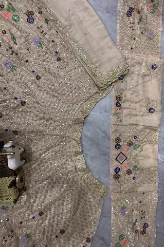 beige Embroidery Sequins With Cancan silk blend Lehenga Choli Set