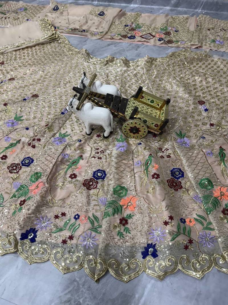 beige Embroidery Sequins With Cancan silk blend Lehenga Choli Set