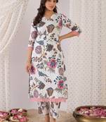 Women Floral Printed Regular Pure Cotton Kurta with Trousers