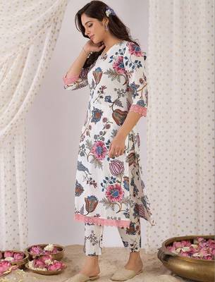 Women Floral Printed Regular Pure Cotton Kurta with Trousers 5