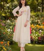 Women's Beautiful Embroidery Work Georgette Fabric Flared Kurta Pant and Dupatta Set