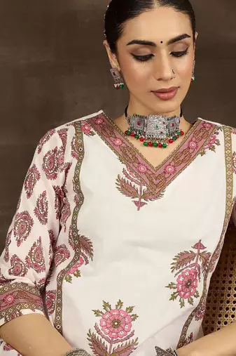 Women Ethnic Motifs Printed Regular Pure Cotton Kurta with Trousers
