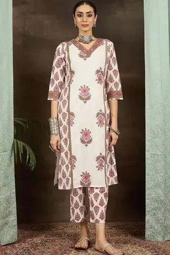 Women Ethnic Motifs Printed Regular Pure Cotton Kurta with Trousers