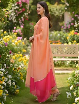 Embroidery Georgette Fabric Flared Kurta Pant and Dupatta Set 3