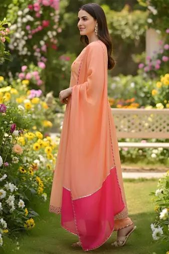 Embroidery Georgette Fabric Flared Kurta Pant and Dupatta Set