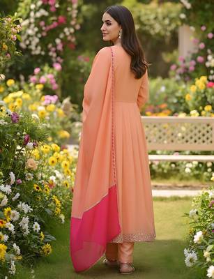 Embroidery Georgette Fabric Flared Kurta Pant and Dupatta Set 4