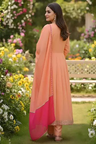 Embroidery Georgette Fabric Flared Kurta Pant and Dupatta Set
