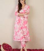 Women Floral Printed Regular Pure Cotton Kurta with Trousers