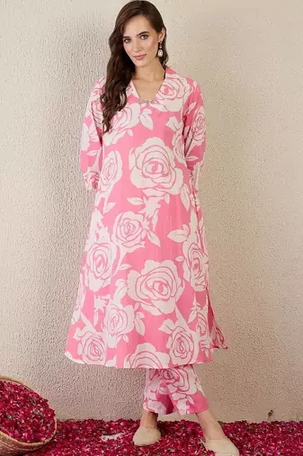 Women Floral Printed Regular Pure Cotton Kurta with Trousers