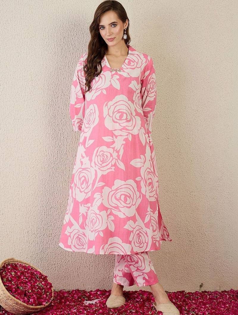 Women Floral Printed Regular Pure Cotton Kurta with Trousers