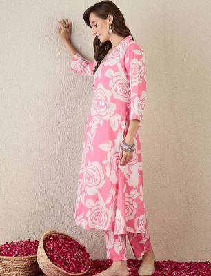 Women Floral Printed Regular Pure Cotton Kurta with Trousers 6