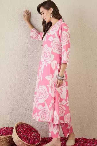 Women Floral Printed Regular Pure Cotton Kurta with Trousers