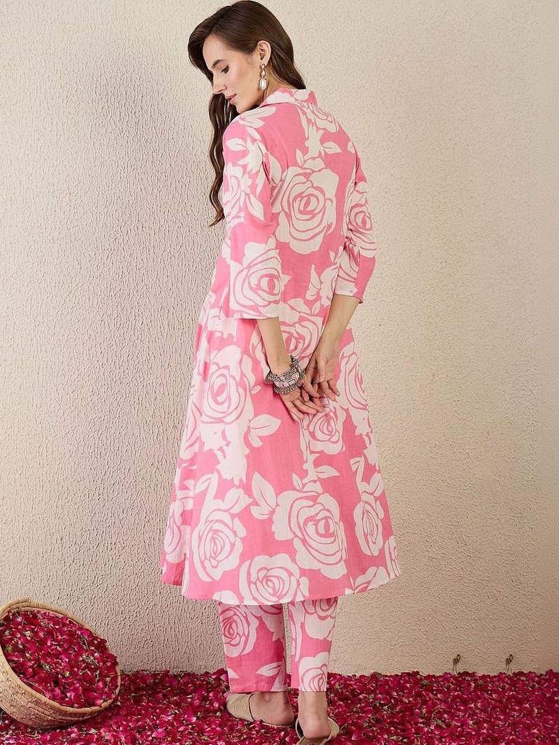 Women Floral Printed Regular Pure Cotton Kurta with Trousers
