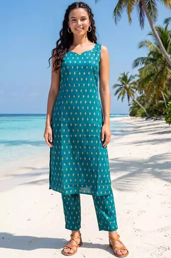Women Ethnic Motifs Printed Regular Pure Cotton Kurta with Trousers