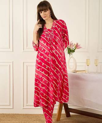 Women Leheriya Printed Regular Thread Work Kurta with Trousers 6