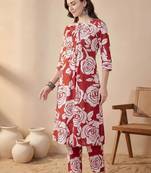 Women Floral Printed Regular Pure Cotton Kurta with Trousers