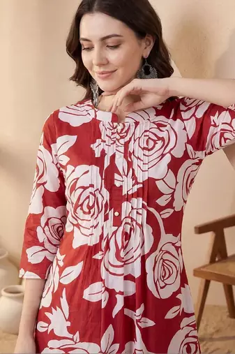 Women Floral Printed Regular Pure Cotton Kurta with Trousers